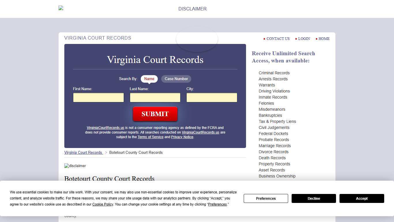 Botetourt County Court Records VirginiaCourtRecords.us